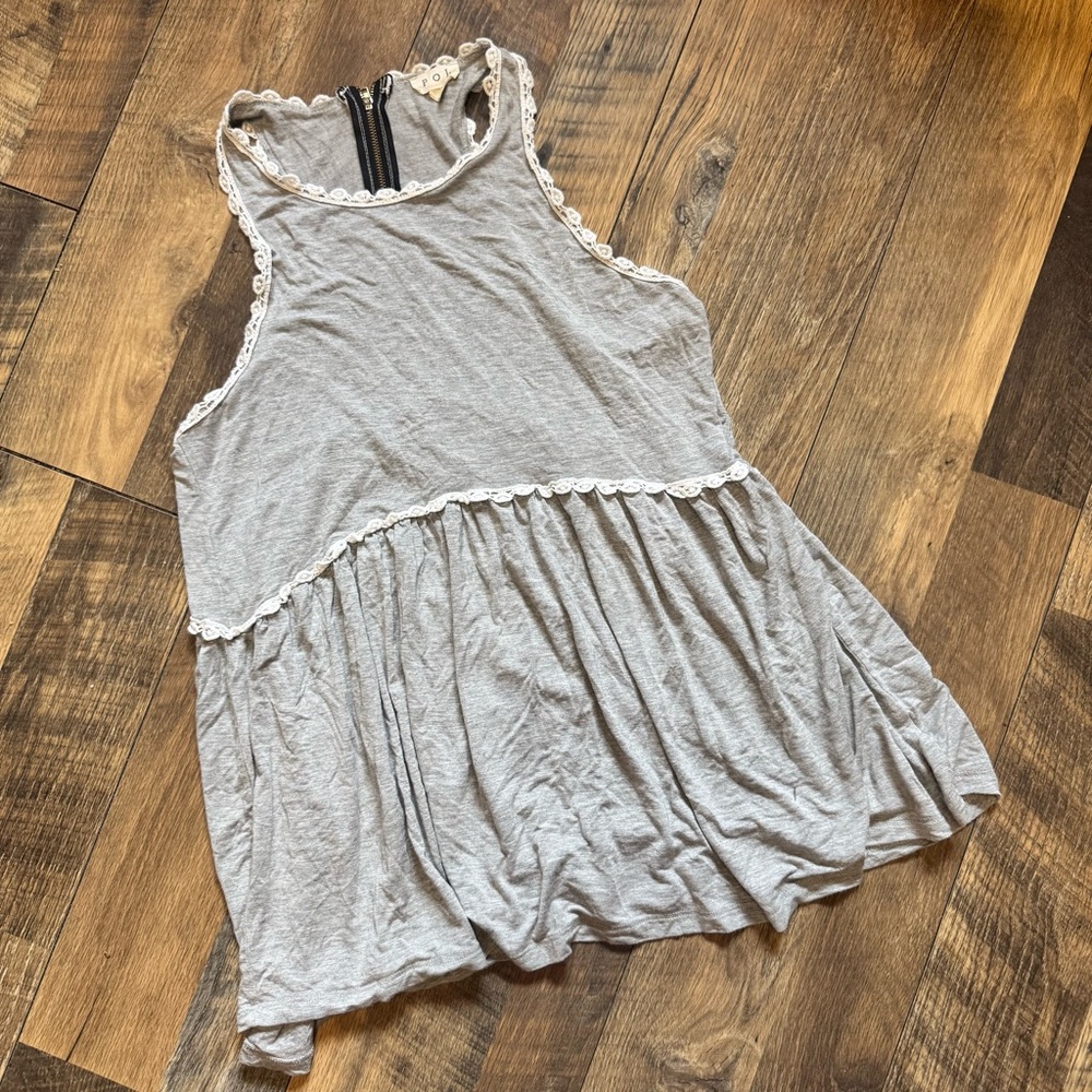 POL Light Grey Embroidery Trim Sleeveless Tunic